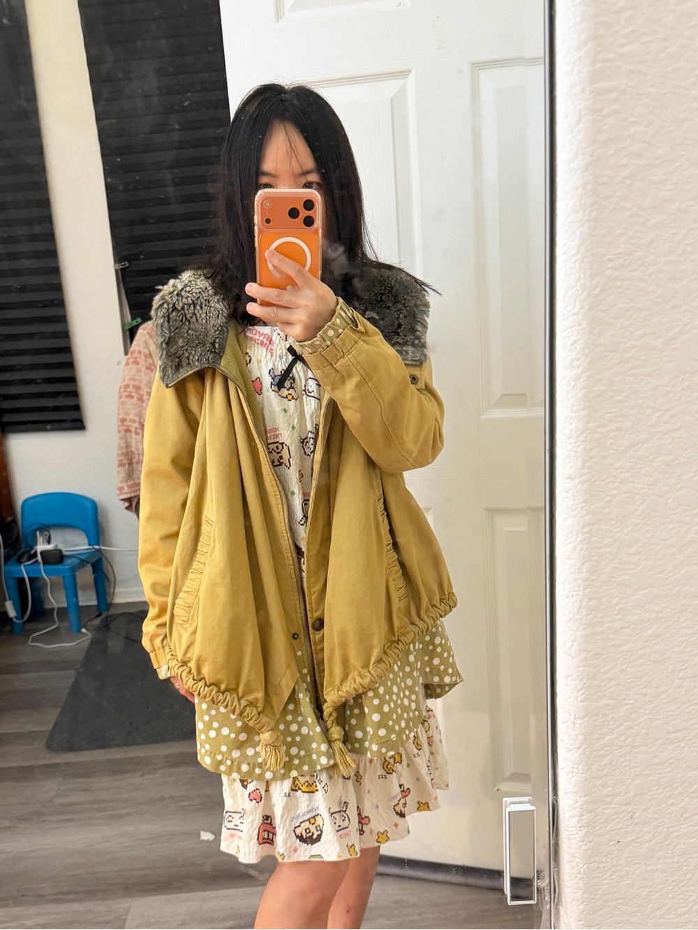 Pull&Bear Mustard Yellow Utility Jacket with Faux-Fur Collar